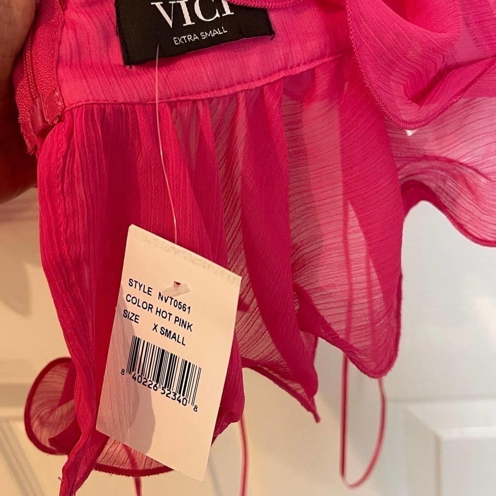 NEW VICI COLLECTION Cutout Chiffon Peplum Blouse Pink Size XS - Picture 10 of 11